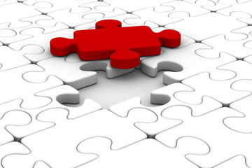 Blue puzzle and one red. Isolated 3D image