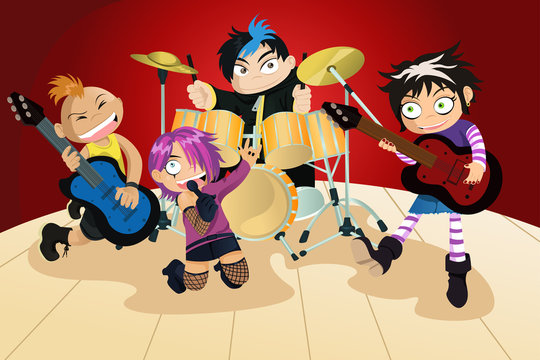 Rock band of four little kids