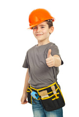 Successful worker boy giving thumbs