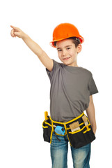 Little constructor worker boy pointing
