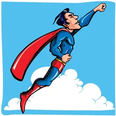Fotobehang Superhelden Cartoon Superheld vliegt omhoog en weg