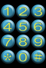 Blue button on black color background