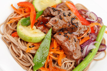 meat with vegetables and noodles