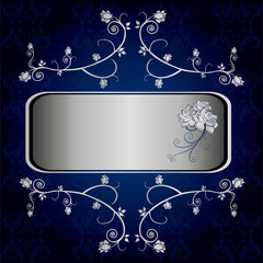 silver floral label vector