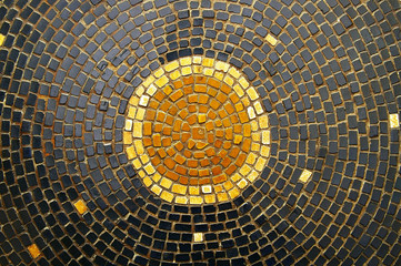 blue and yellow ceramic tiles in circle pattern