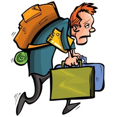 Cartoon man is unhappy with travelling