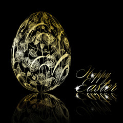 Abstract golden easter egg on black background