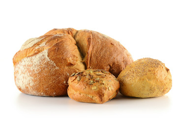 Composition with bread and rolls isolated on white
