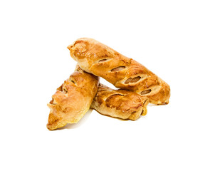 sausage baked in dough on a white background