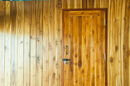 Wooden door set in texture wooden walls