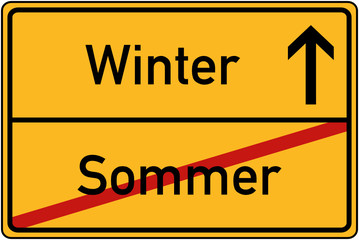 Fototapeta premium Ortstafel Sommer und Winter