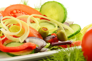 Composition with vegetable salad with olives..