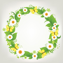 Wreath From Camomile And Butterflies