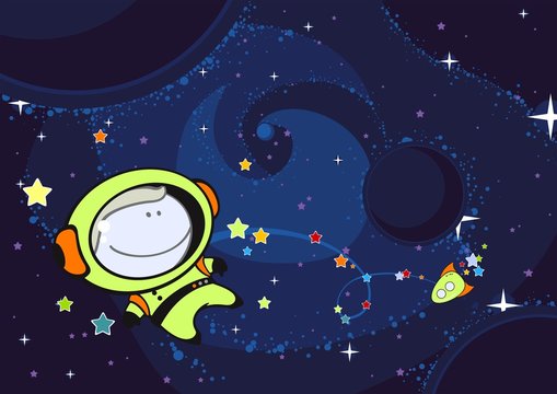 Little astronaut in an open space