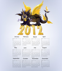 Calendar 2012 with funny black dragon character.