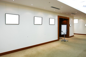 modern hall with white placards