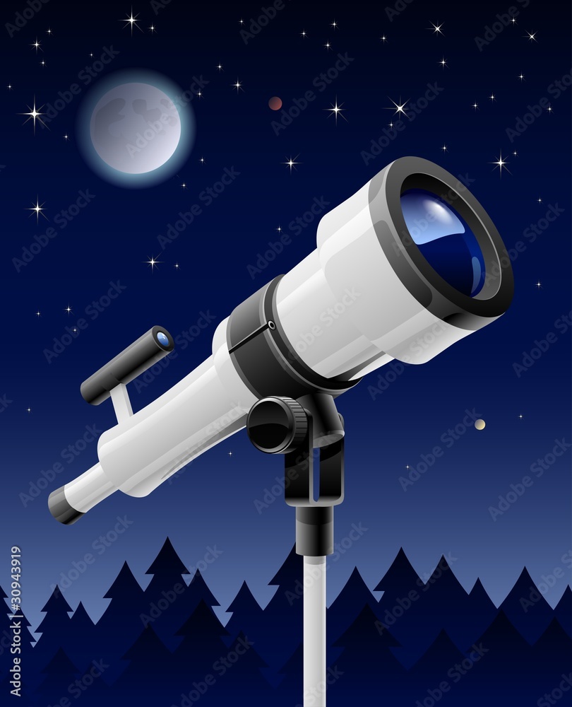 Wall mural telescope on support vector