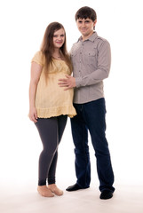 A pregnant woman with a happy husband