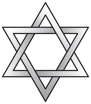 Hexagram. Six-pointed geometric star figure, compound of two equilateral triangles. The intersection is a regular hexagon. Illustration.