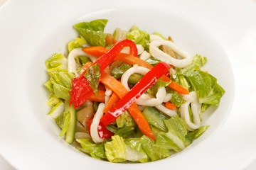 Vegetable salad with calamari