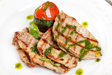 Grilled steak meat with vegetables