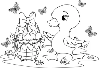 Foto auf Leinwand Easter duckling. Coloring page © Anna Velichkovsky