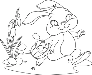 Foto auf Acrylglas Easter Bunny Hiding Eggs. Coloring page © Anna Velichkovsky