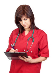 Happy doctor woman with clipboard