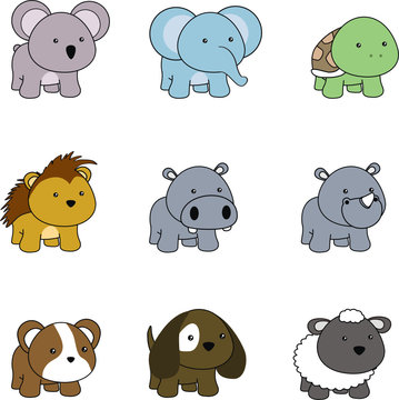 cute chibi animals cartoon set pack, vector format