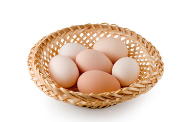 Eggs lay in a woven basket