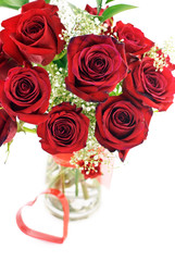 Red Roses In Vase With Heart