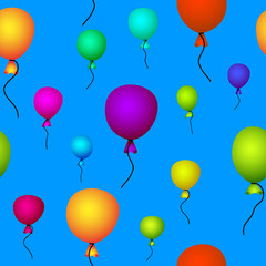 coloured balloons flying in blue sky seamless background