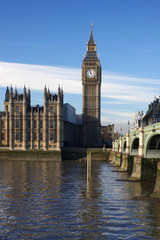 Big Ben with bridge in sunny day,  London, UK