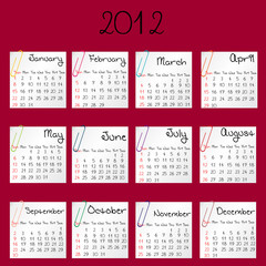 2012 calendar on red background
