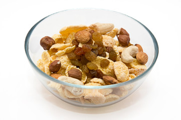 corn flakes in a bowl isolated on white background