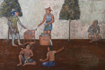 Fototapeta na wymiar Arcydzieło tradycyjnej tajskiej sztuki malarskiej
