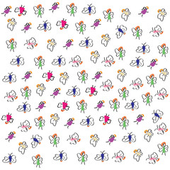 happy fairies. pattern of bright-colored painted butterflies