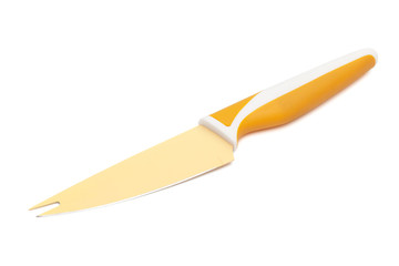 yellow cheese knife on a white background