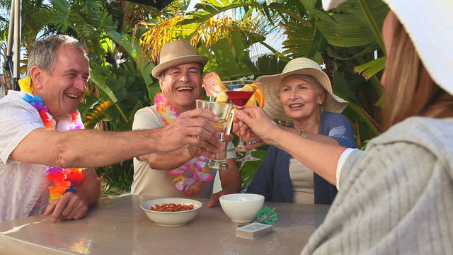Elderly friends making an aperitif together