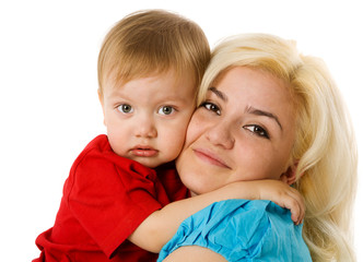Mother hugging son
