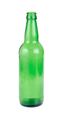Empty green beer bottle isolated on the white