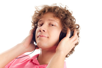 A man listening to the music