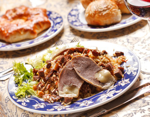 Uzbek national dish - plov with horse meat