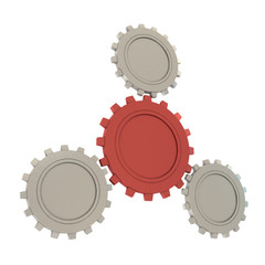 One red and three silver gears