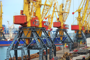 Port warehouse with cargoes and containers