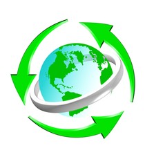 An illustration of recycle icon with green globe