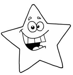 Outlined Happy Star Mascot Cartoon Character
