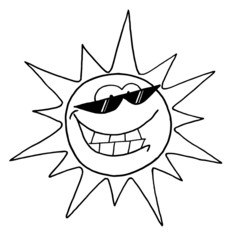 Outline Of A Cool Sun Character Wearing Shades And Smiling