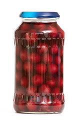 jar with preserved cherries