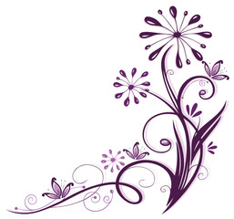 Fototapeta na wymiar Ranke, flora, filigran, Blumen, Blüten, Gräser, lila, violett